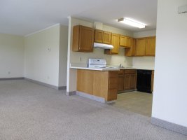 Dining area, living room and kitchen